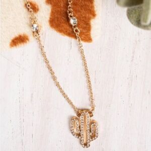 Pave White Cactus Goldstone Necklace